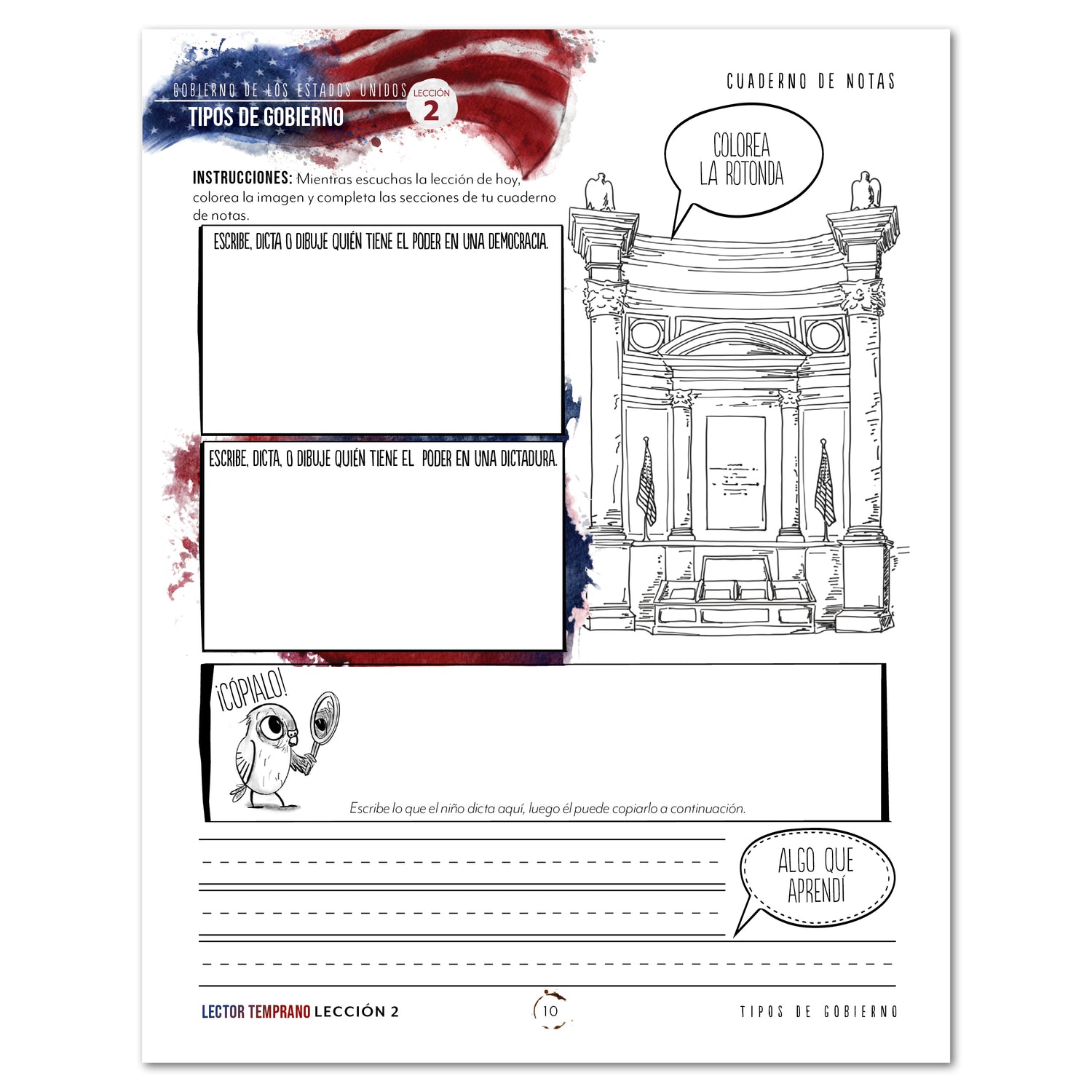 US Government Spanish Edition Homeschool Unit Study Digital Download Early Reader Student Book Lesson 2 notebooking