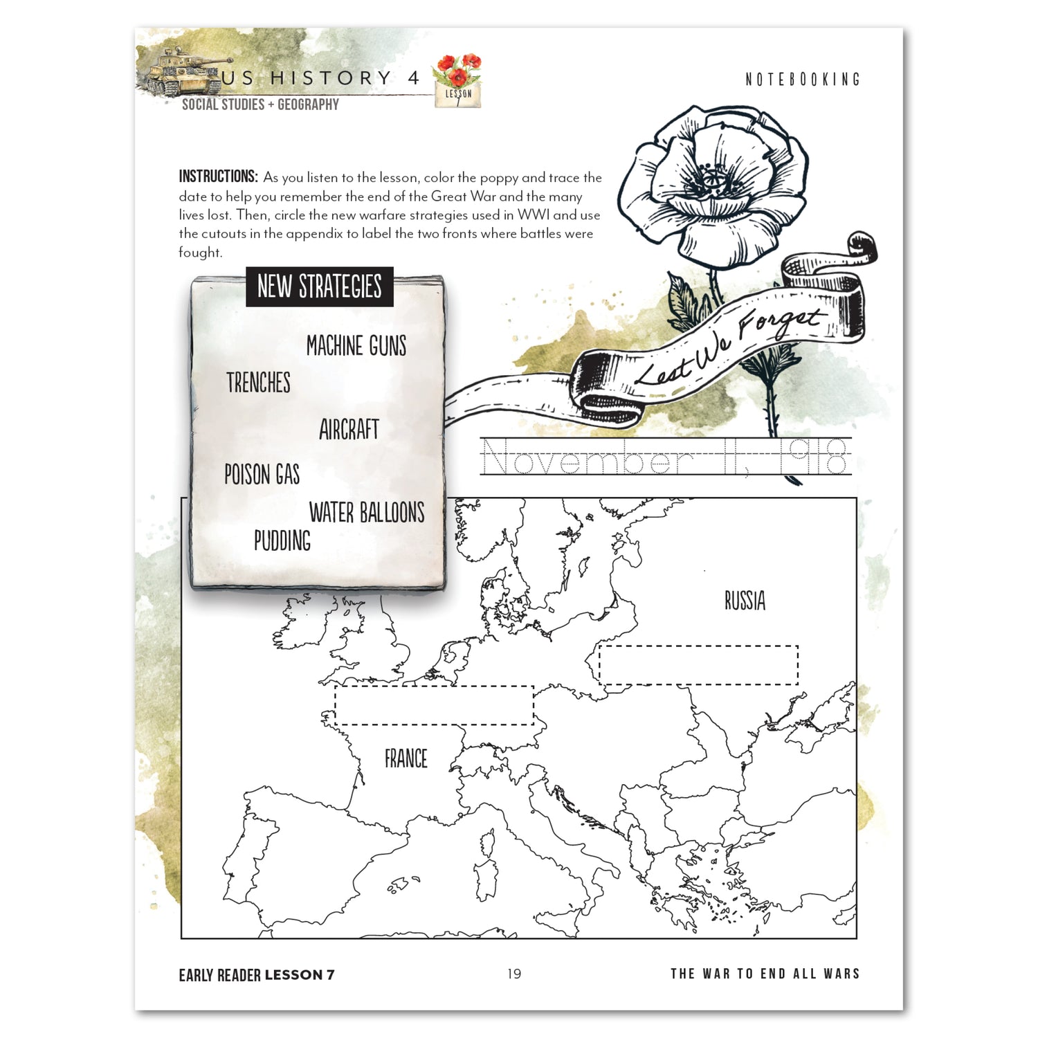 US History 4: War & Reformation: 1900-1945 Homeschool Unit Study Printed Early Reader Student Book Lesson 7 Notebooking