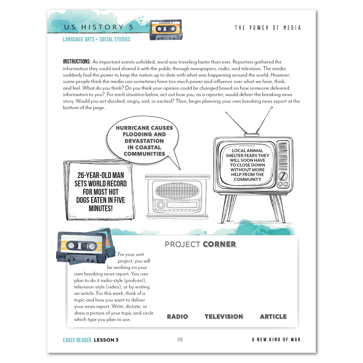 US History 5: A New Era: 1946-1975 Homeschool Unit Study Printed Early Reader Student Book Lesson 3 The Power of Media