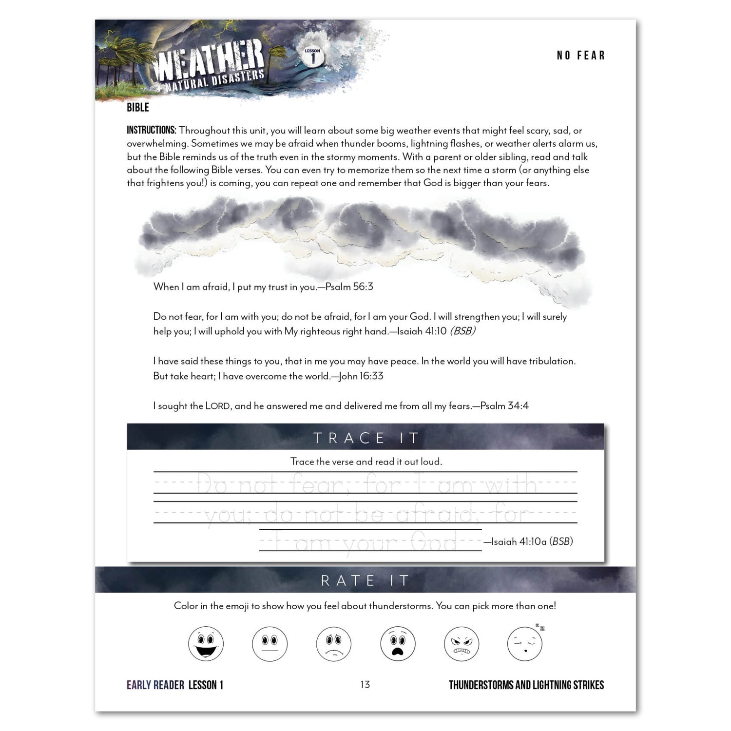 Weather + Natural Disasters Homeschool Unit Study Printed Early Reader Student Book Lesson 1 No Fear