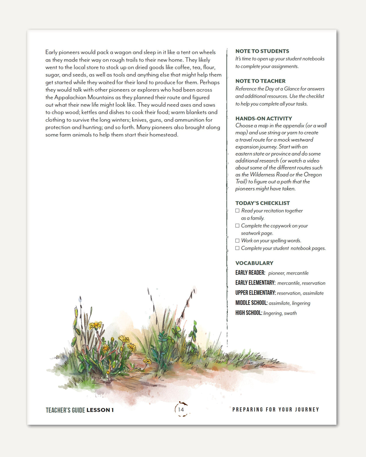 Living Off the Land homeschool unit study digital Teacher's Guide lesson part two