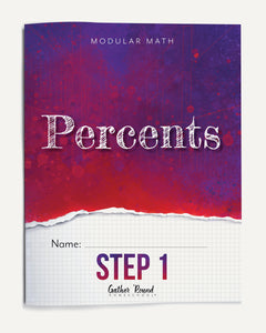 Book cover of 'Modular Math: Percents Step 1' with a red and purple gradient.