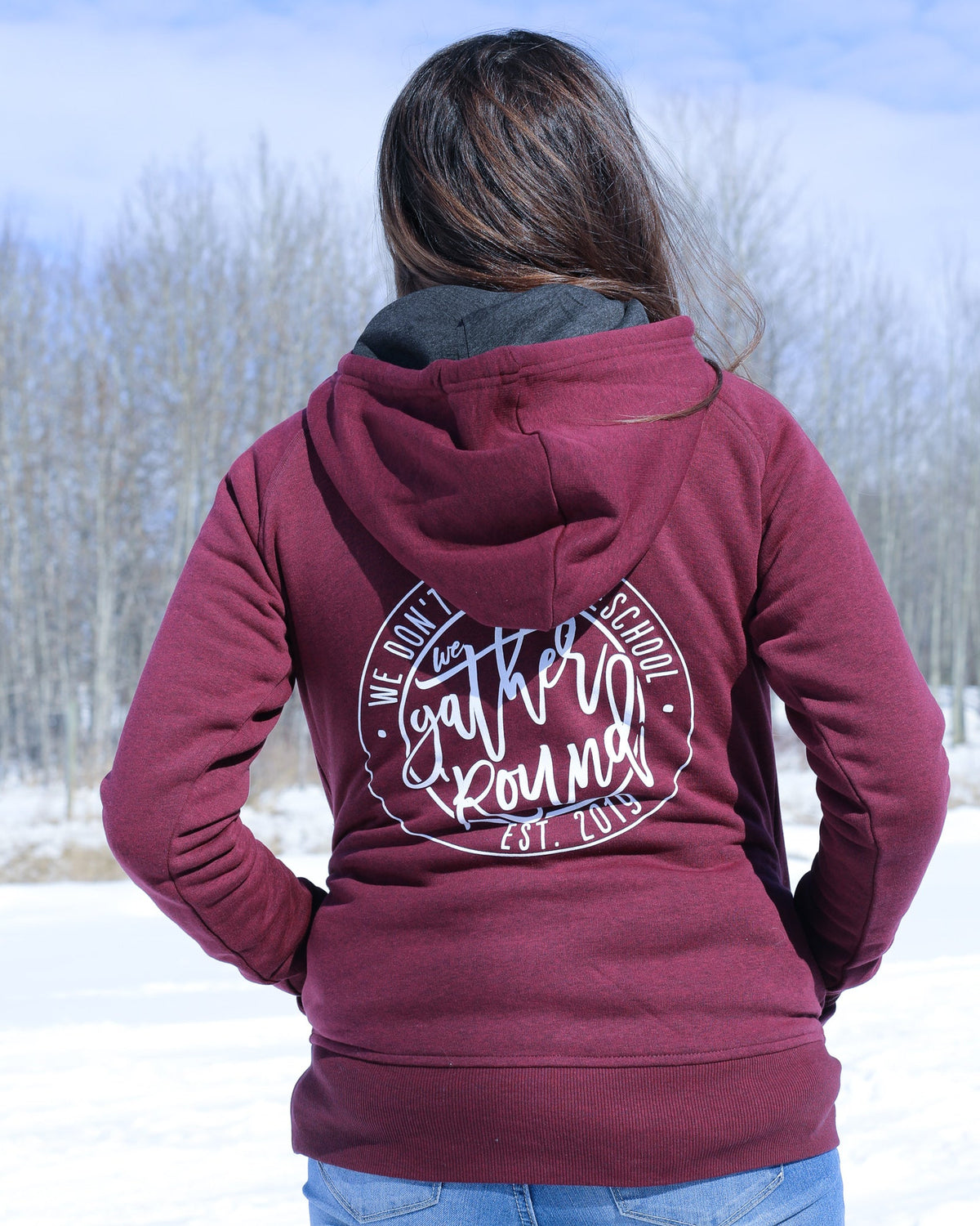 Gather 'Round Vintage Hoodie (Cardinal Heather) homeschool unit study, printed product image