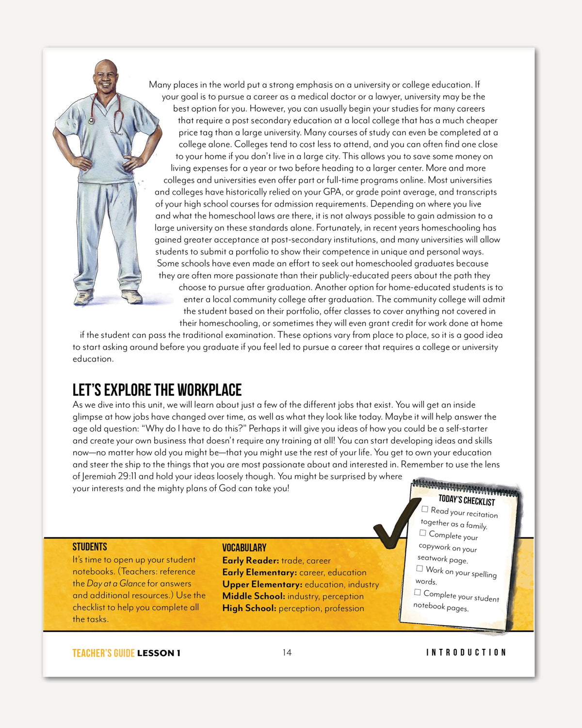 Careers + Trades Homeschool Unit Study Digital Teacher's Guide Daily Lesson 1 Part 2