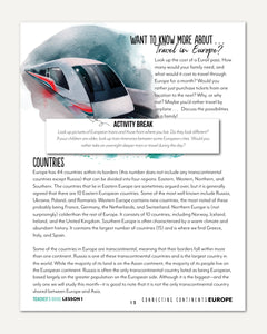 Europe homeschool unit study printed teacher's guide lesson one part two