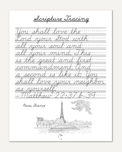 Europe homeschool unit study digital cursive student workbook scripture tracing