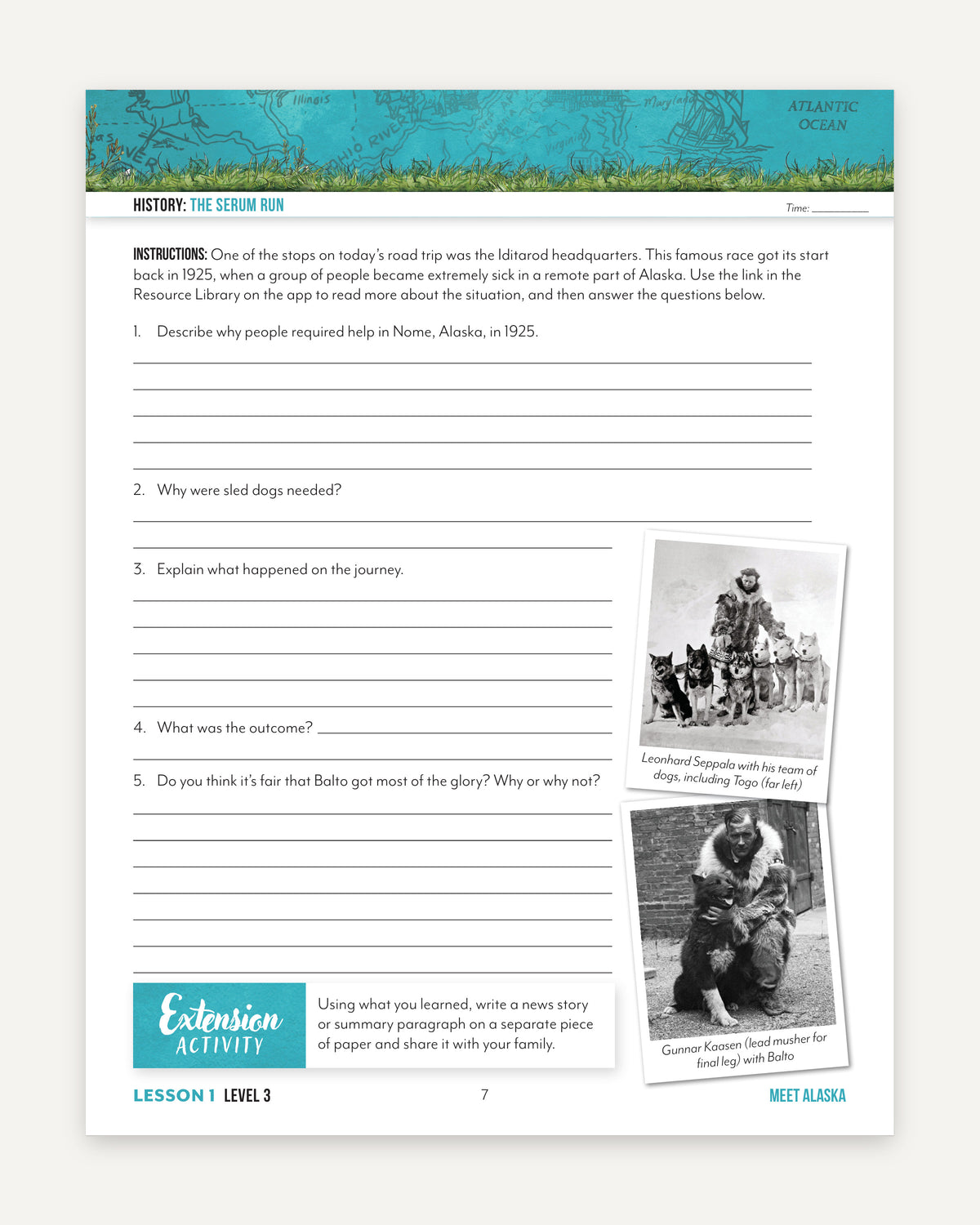 Alaska Fifty States Homeschool Unit Study Digital Level 3 Student Book Sample Page (page 7)