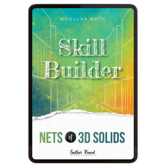 Digital book cover of 'Skill Builder: Nets of 3D Solids' by Gather Round Homeschool on a white background
