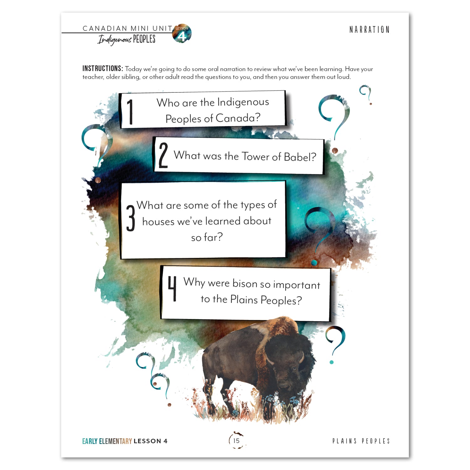 Indigenous Peoples homeschool unit study printed student book early elementary lesson one