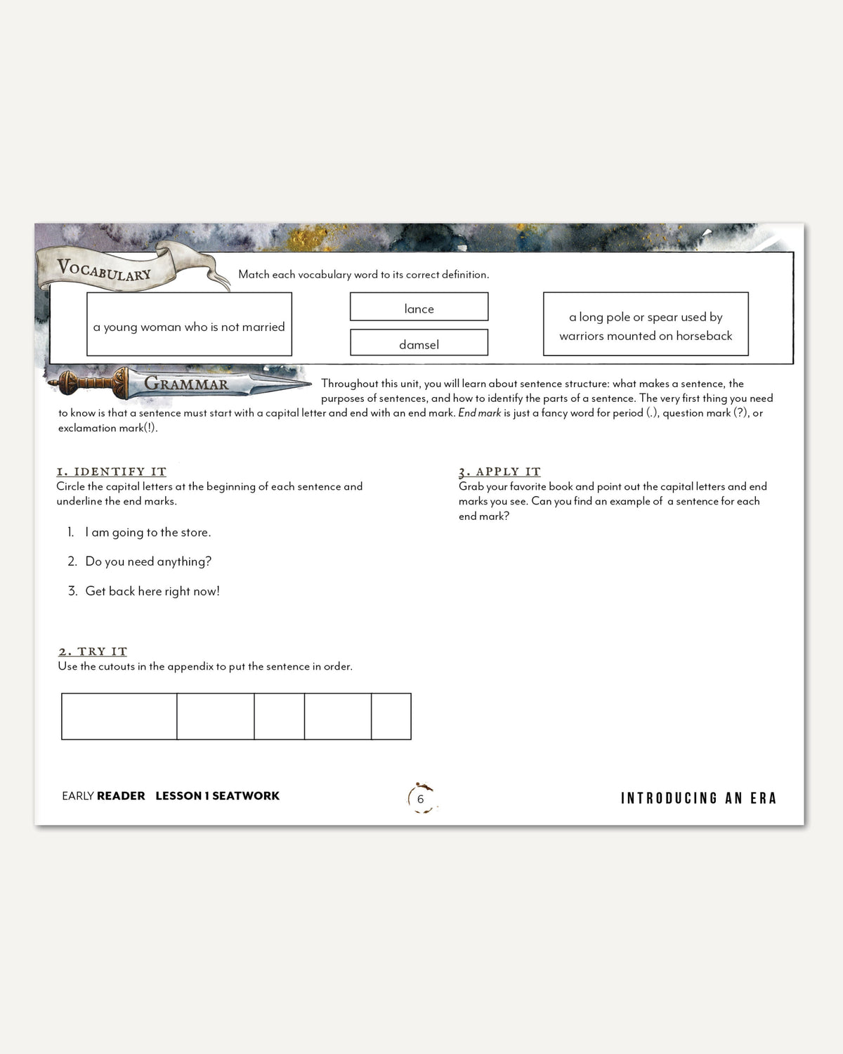 Middle Ages homeschool unit study digital student seatwork book in manuscript for early reader lesson one
