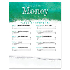 Money Modular Math step 4 printed book table of contents