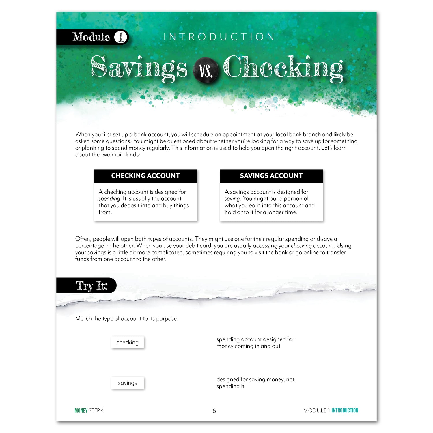 Money Modular Math step 4 printed book  module 1 introduction