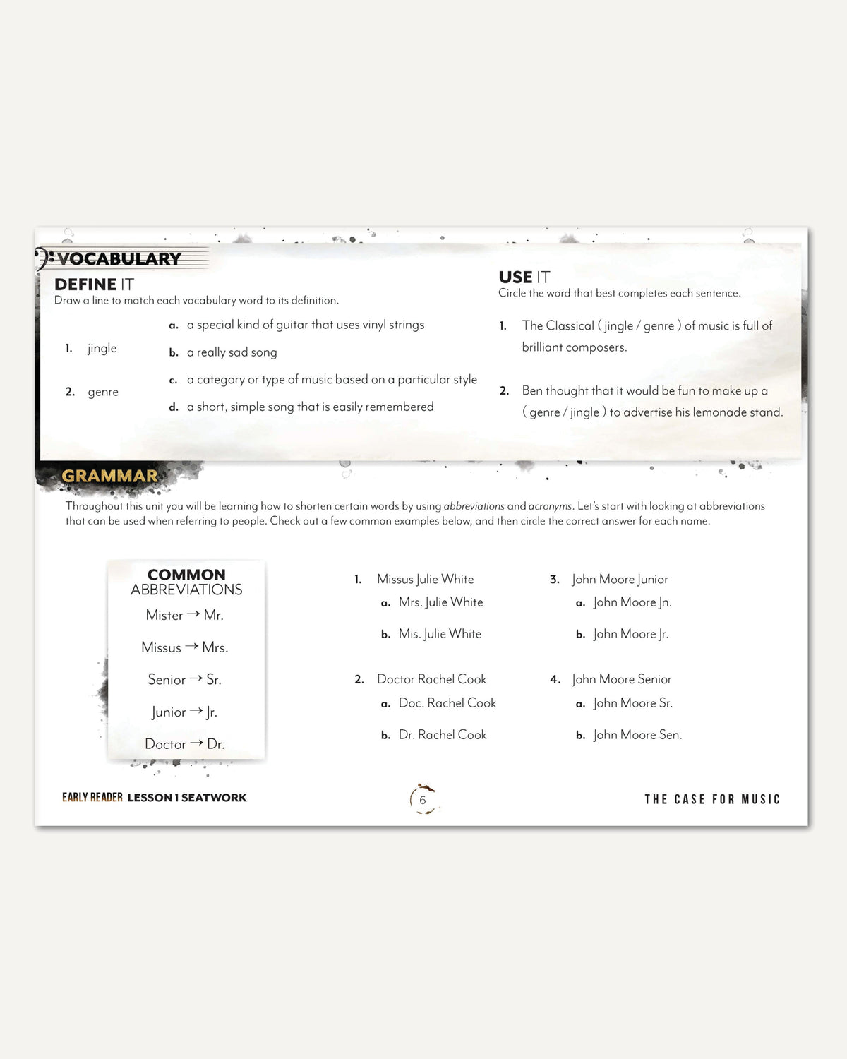 Music homeschool unit study digital student seatwork journal in manuscript for early reader lesson one