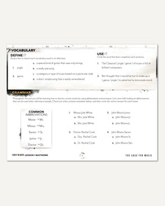 Music homeschool unit study digital student seatwork journal in manuscript for early reader lesson one
