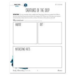 Oceans homeschool unit study print student workbook for early elementary creatures of the deep 