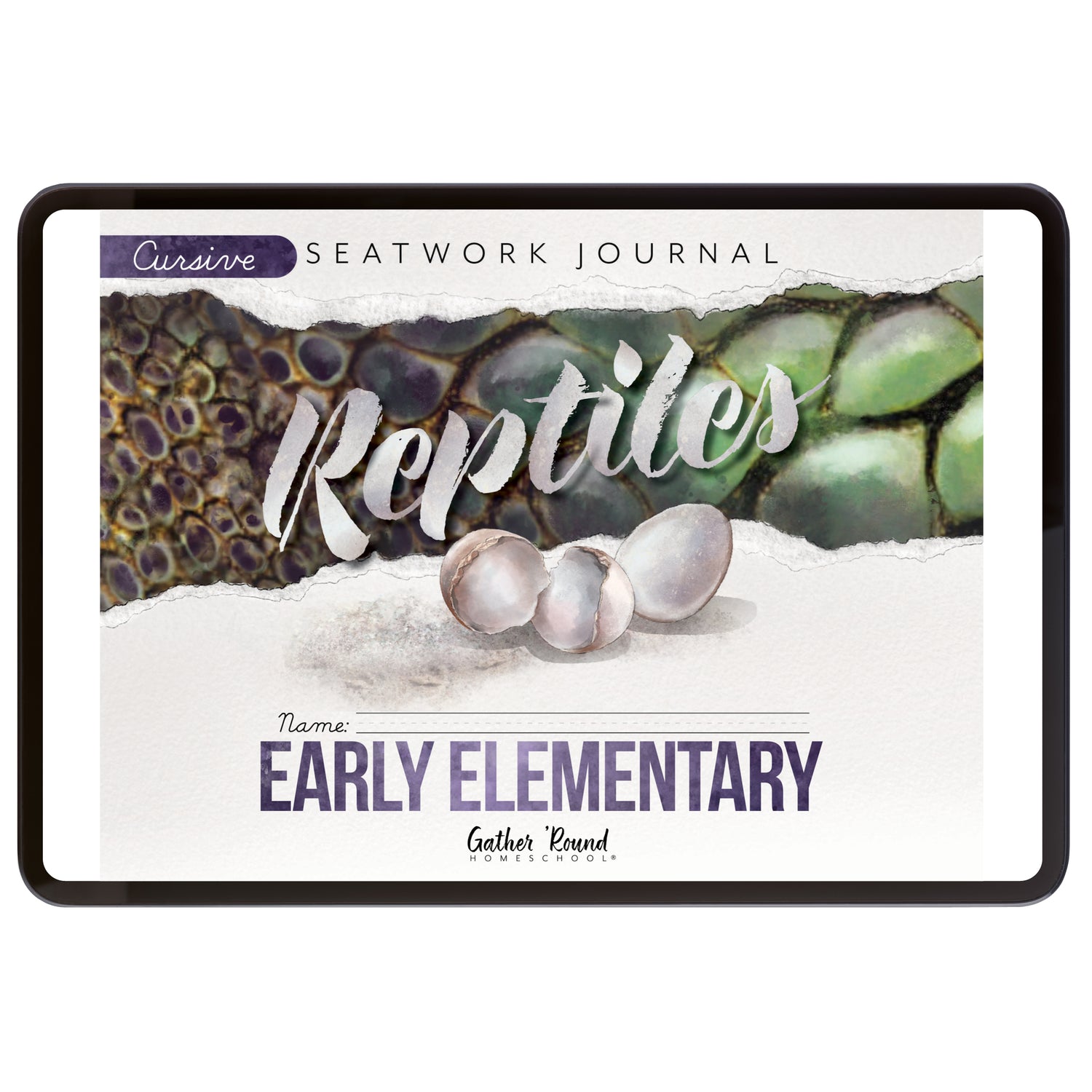 Reptiles homeschool unit study digital student seatwork journal in cursive for Early Elementary