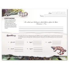 Reptiles homeschool unit study printed student seatwork journal in cursive for Early Elementary worksheet