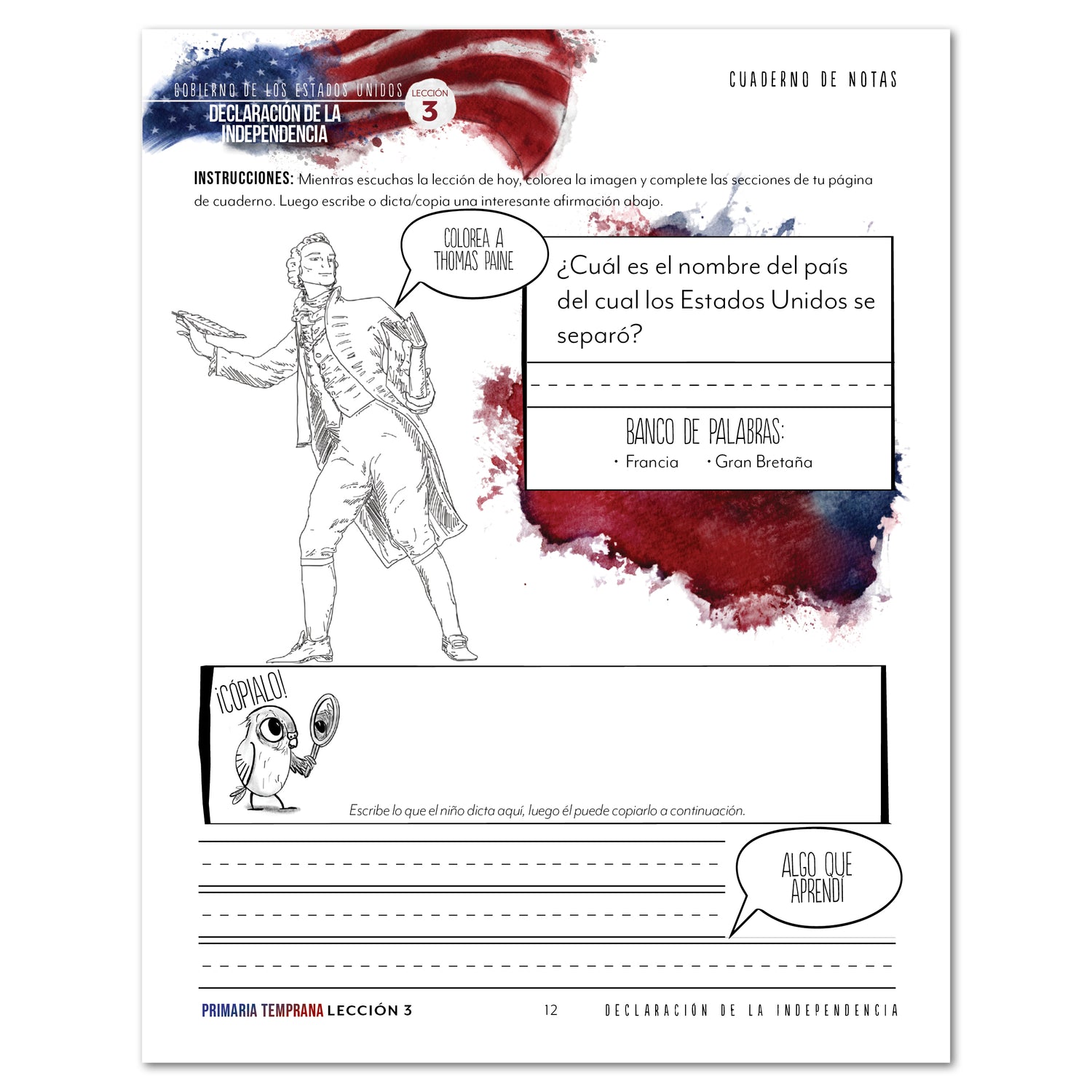 US Government Spanish Edition Homeschool Unit Study Digital Download Early Elementary Student Book Lesson 3 Notebooking