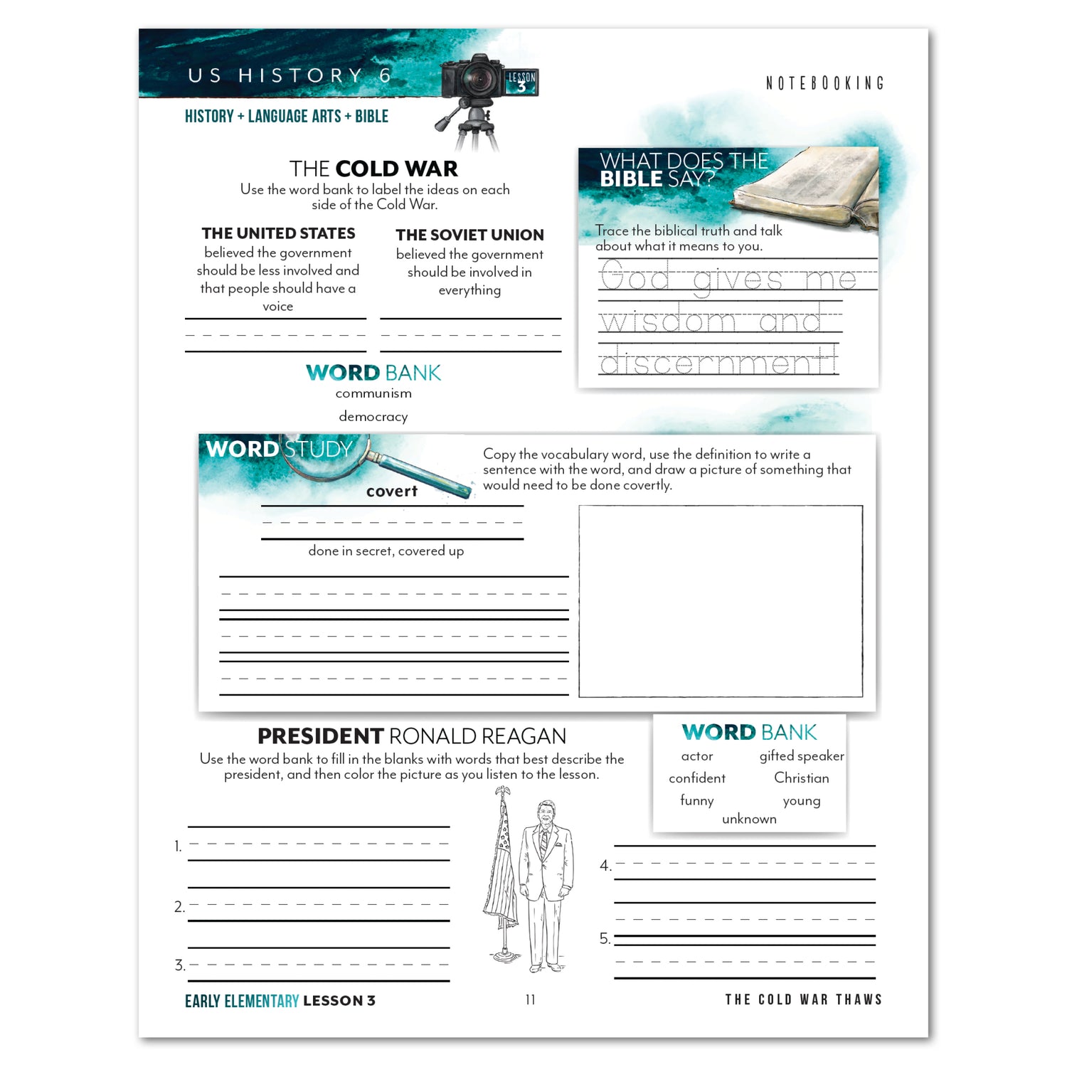 US History 6: History of Tomorrow Homeschool Unit Study Printed Early Elementary Student Book Lesson 3 Notebooking