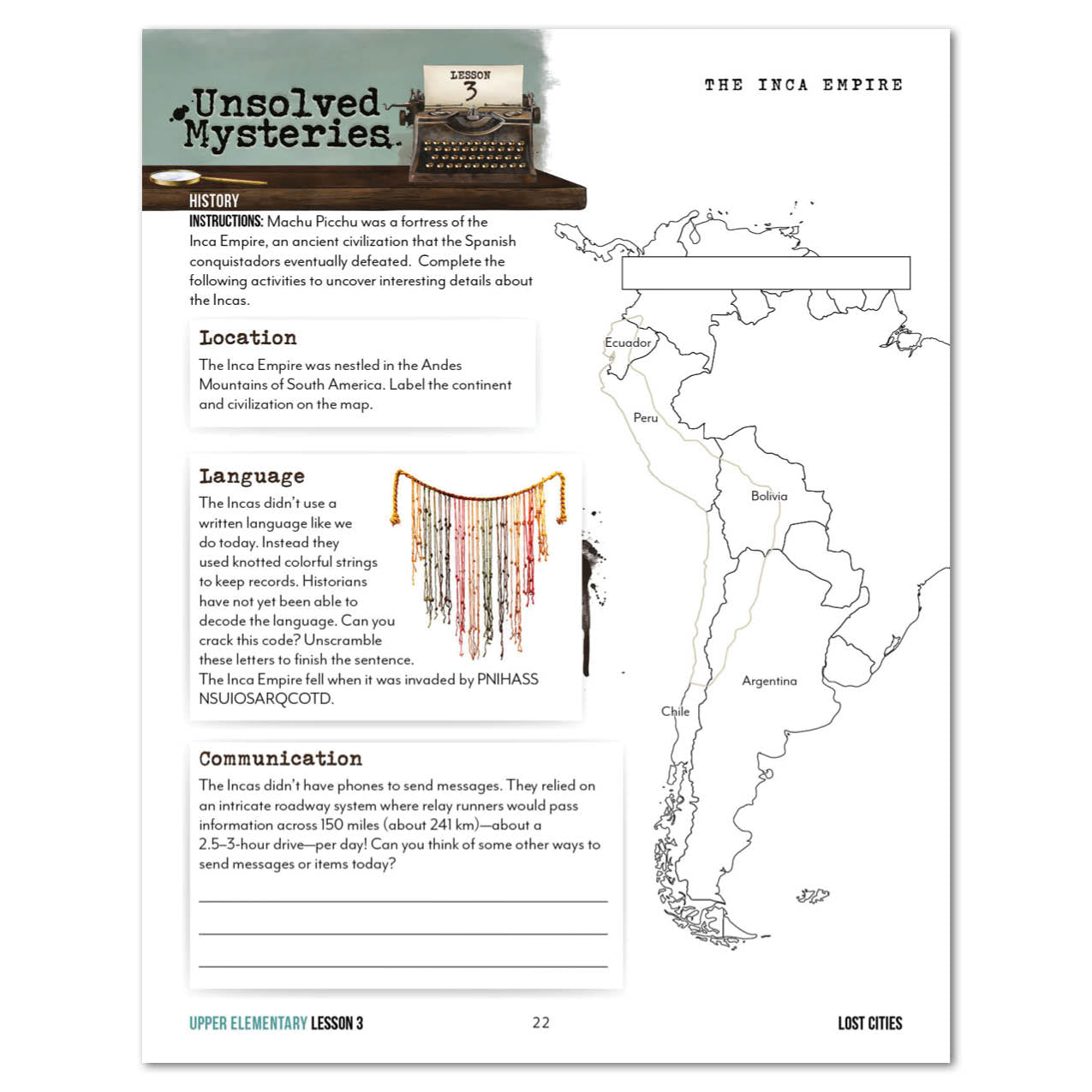 Unsolved Mysteries Homeschool Unit Study Digital Upper Elementary Student Book Lesson 3 The Inca Empire