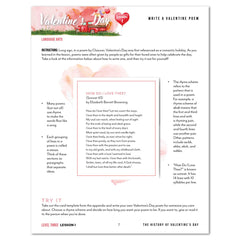 Valentine's Day Homeschool Unit Study Printed Level 3 Student Pack Lesson 1 Write a Valentine Poem