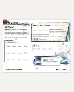 Vikings Homeschool Unit Study Digital Seatwork Journal Manuscript Early Reader Lesson 1 Grammar and Vocabulary