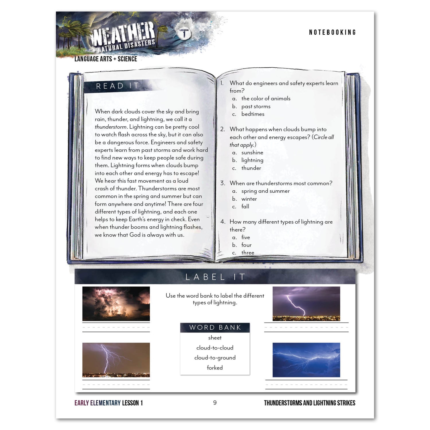 Weather + Natural Disasters Homeschool Unit Study Printed Early Elementary Student Book Lesson 1 Notebooking