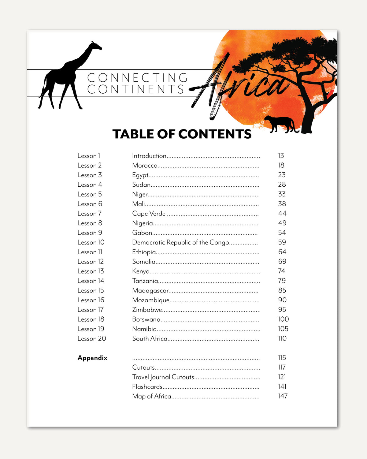 Africa homeschool unit study printed teacher guide Table of Contents