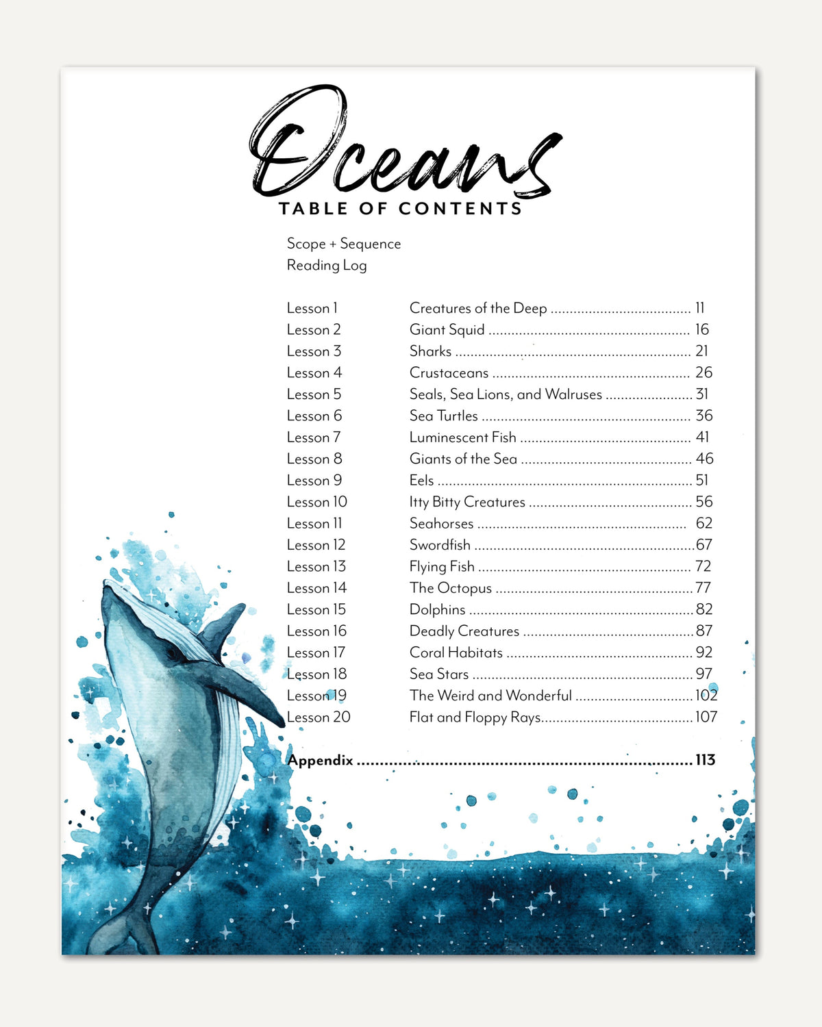 Oceans homeschool unit study digital student workbook table of contents