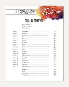 South America homeschool unit study digital student workbook table of contents