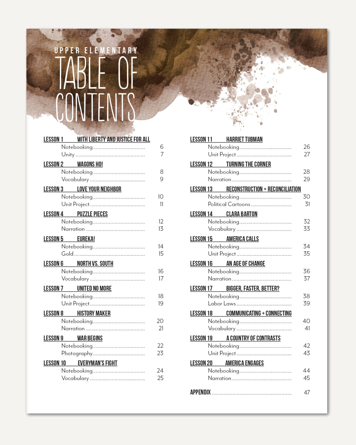 US History 3: Growing Identity: 1816-1899 Adventures Though History Homeschool Printed Upper Elementary Student Book Table of Contents