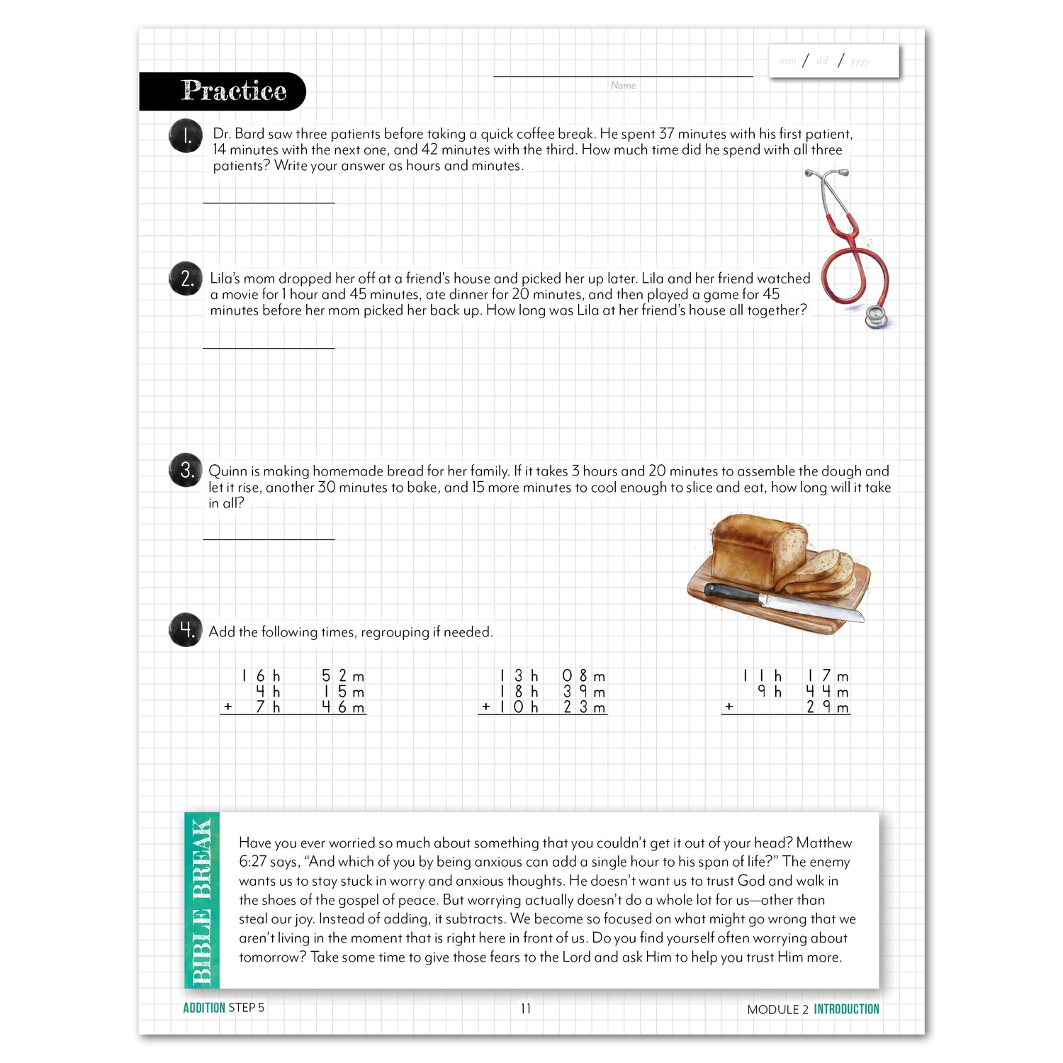 Modular Math Addition Step 5 Printed Module 2 Practice Introduction Page Homeschool Unit