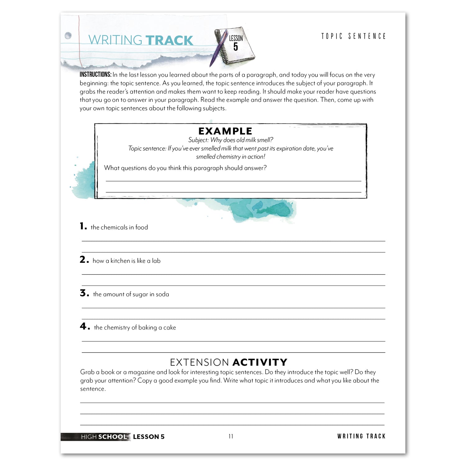 Paragraph Writing Track Homeschool Unit Study Digital High School Student Book Lesson 5 Topic Sentence