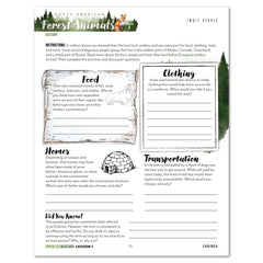 North American Forest Animals homeschool unit study print student workbook upper elementary lesson one