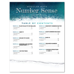 Number Sense Modular Math Step 5 printed book table of contents
