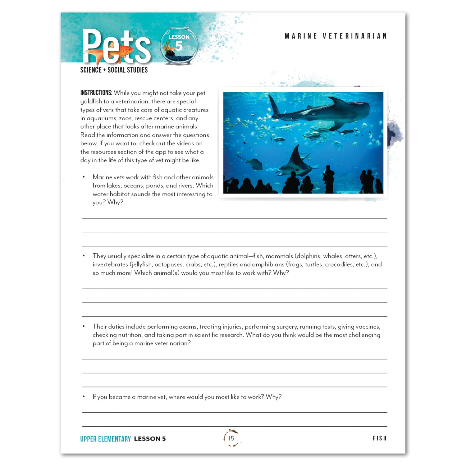 Pets homeschool unit study print student workbook upper elementary marine veterinarian 