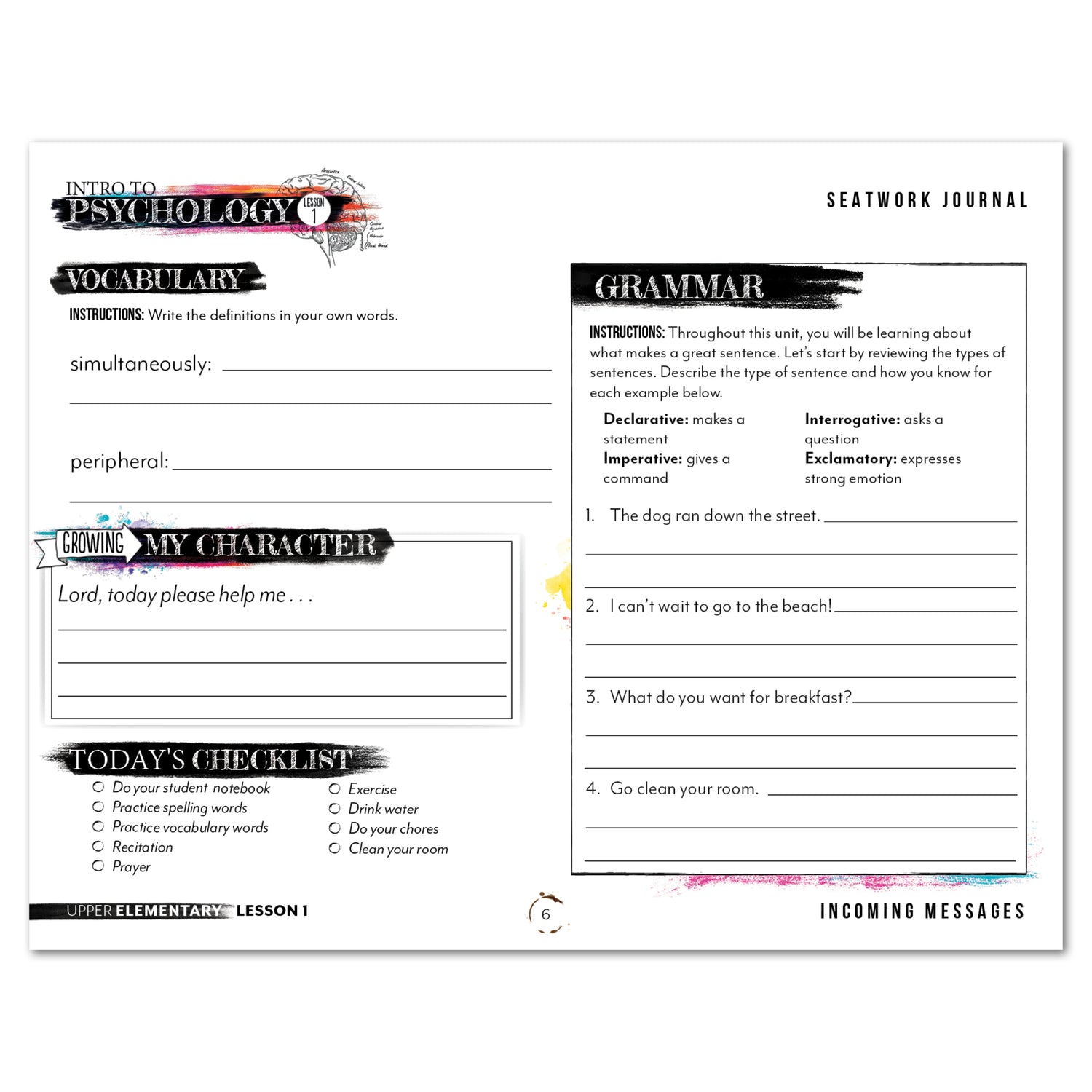 Psychology homeschool unit study digital student seatwork  journal manuscript in  upper elementary worksheet
