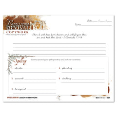 Renaissance and Revival Homeschool Unit Study Printed Seatwork Journal Cursive Upper Elementary Lesson 10 Copywotk and Spelling