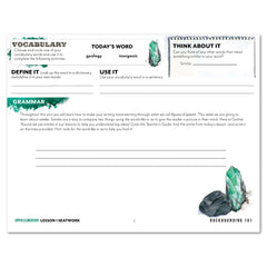 Rocks + Minerals homeschool unit study printed student seatwork journal in manuscript for Upper Elementary worksheet