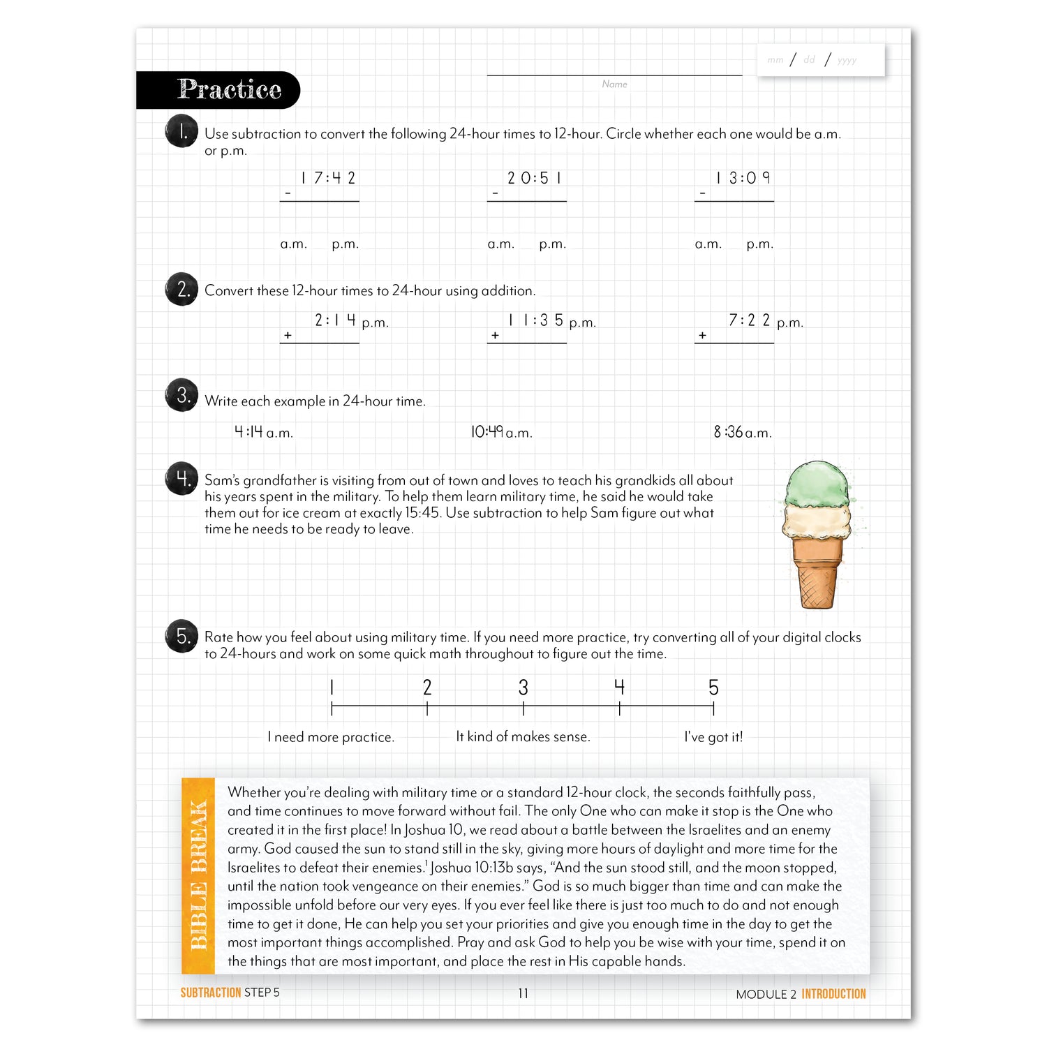 Subtraction Modular Math step 5 printed book module 2 introduction