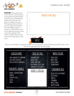 Thanksgiving Homeschool Unit Study Printed Upper Elementary Student Book Lesson 1 Thanksgiving Drinks