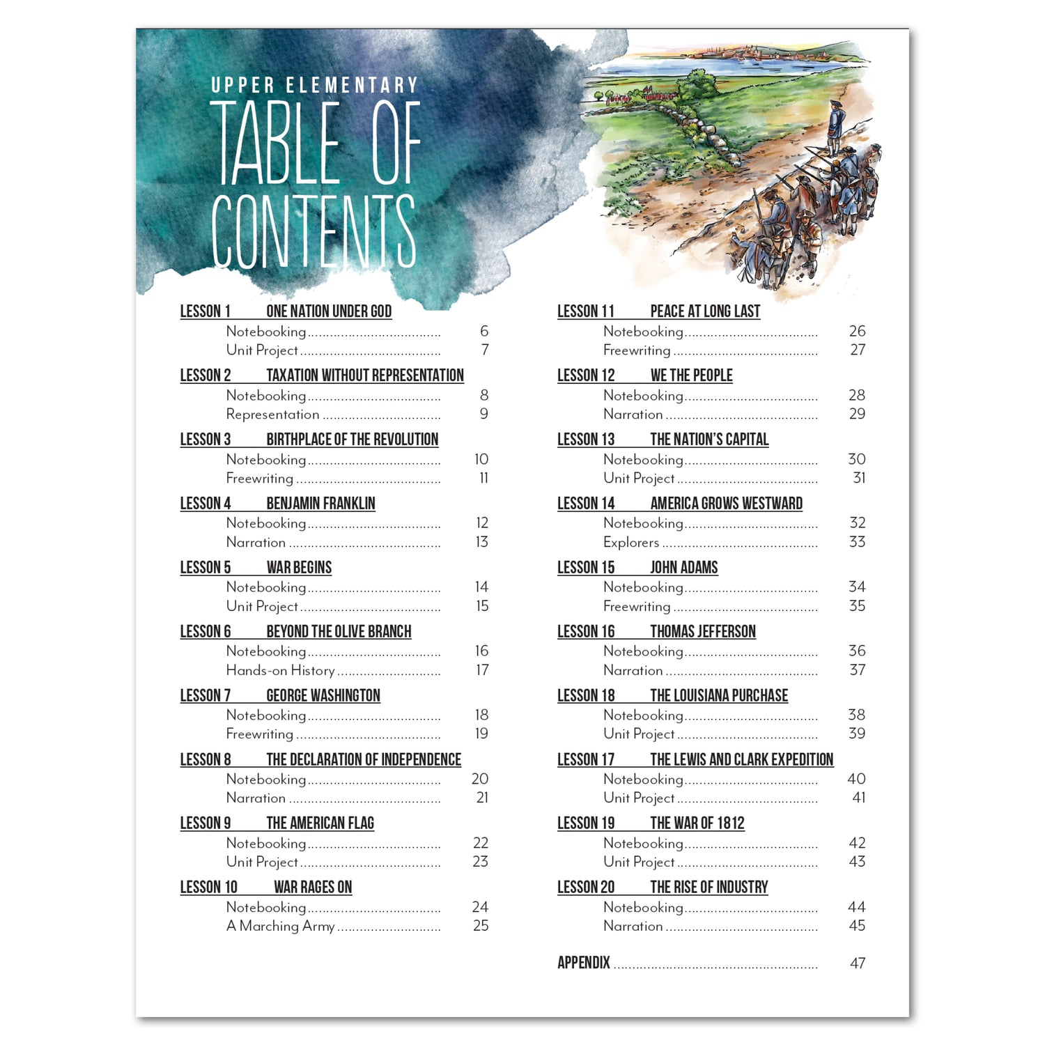 US History 2: Rise to Independence: 1763-1815 Homeschool Study Unit Printed Upper Elementary Table of Contents