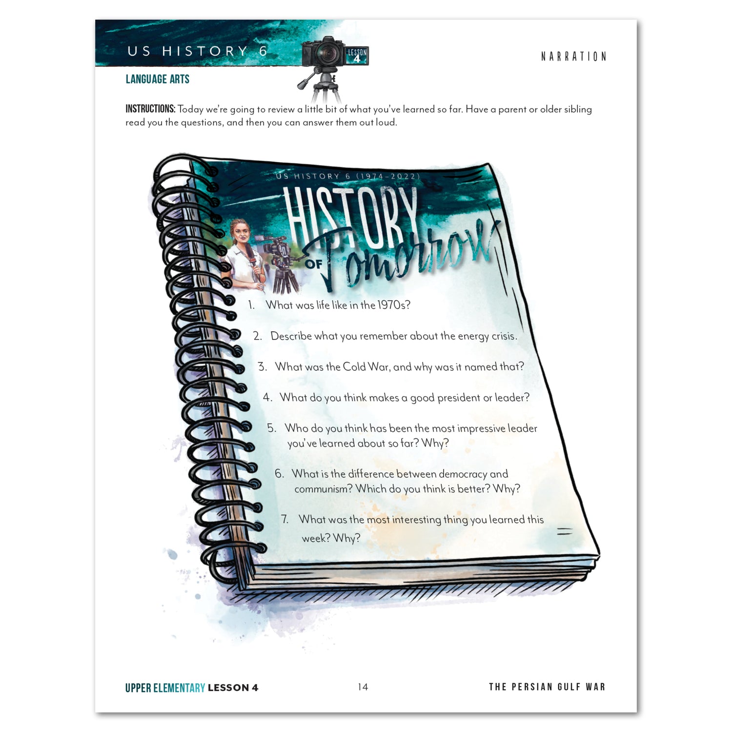 US History 6: History of Tomorrow Homeschool Unit Study Printed Upper Elementary Student Book Lesson 4 Narration