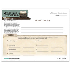 Unsolved Mysteries Homeschool Unit Study Printed Seatwork Journal Cursive High School Lesson 1 Copywork and Spelling
