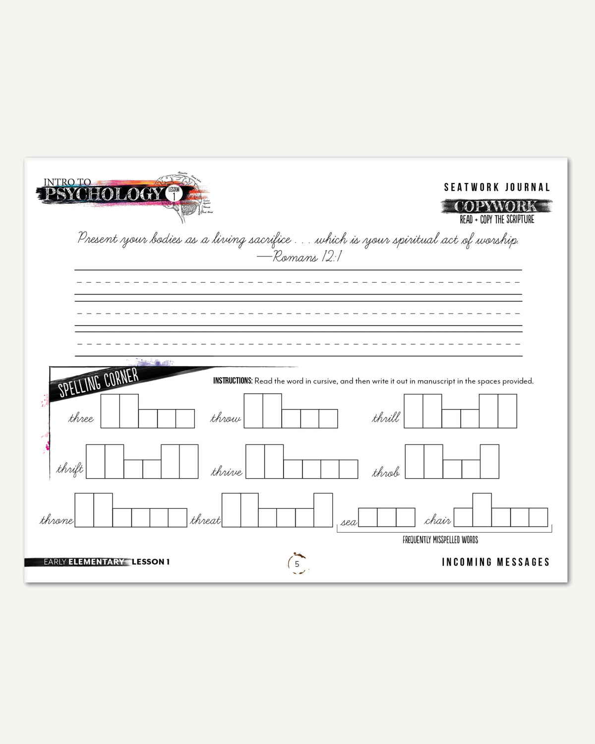 Psychology homeschool unit study digital student seatwork  journal cursive early elementary worksheet