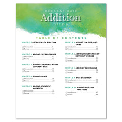Modular Math Addition Step 6 Printed Table of Contents Page Homeschool Unit