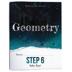 Geometry textbook with a dark blue cover and grid pattern on a white background