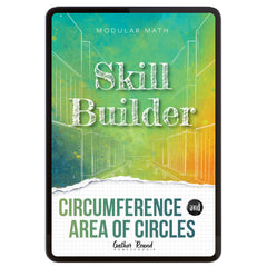 Digital book cover of 'Skill Builder: Circumference and Area of Circles' by Gather Round Homeschool on a white background.