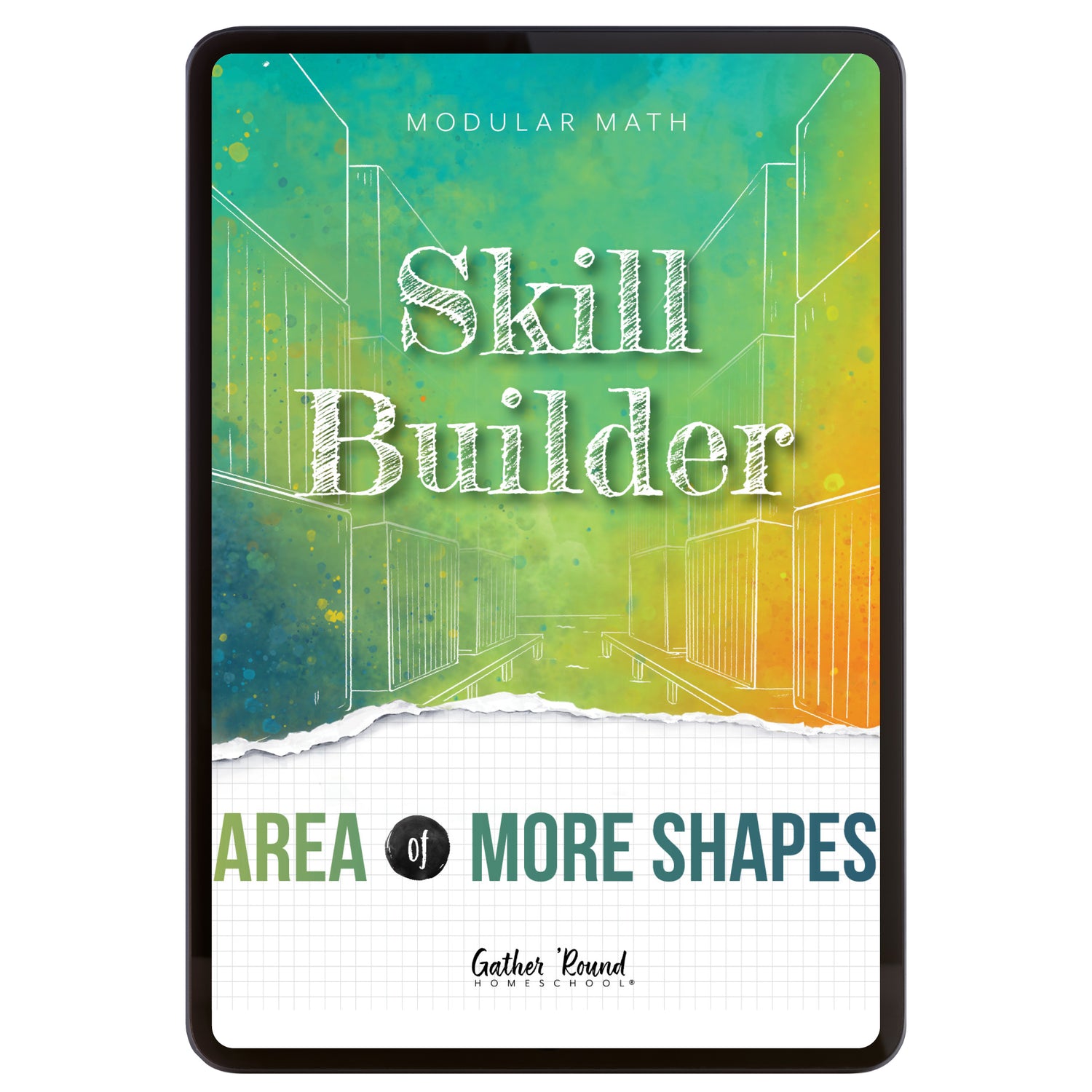 Digital book cover of 'Skill Builder: Area of More Shapes' by Gather Round Homeschool on a white background