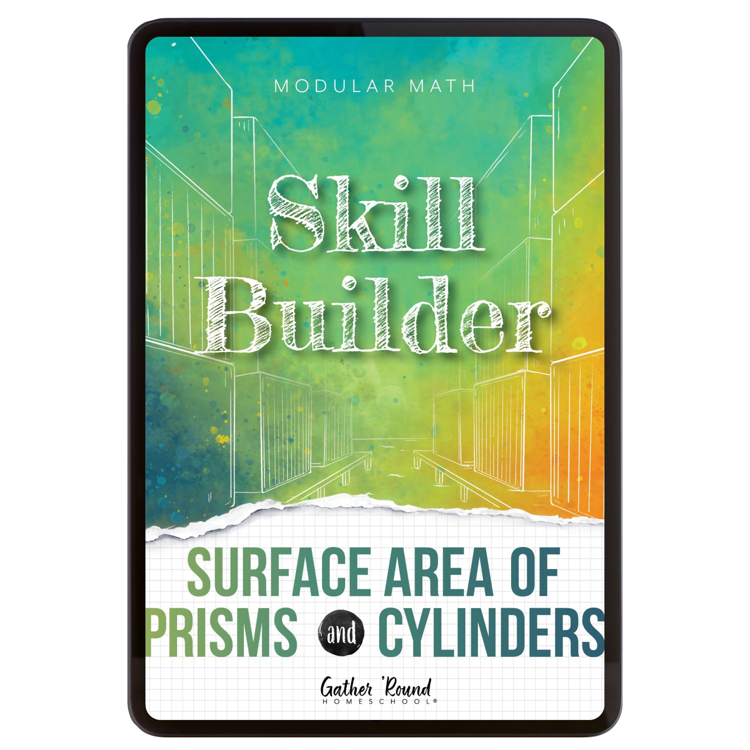 Digital book cover of 'Skill Builder: Surface Area of Prisms and Cylinders' by Gather Round Homeschool on a white background